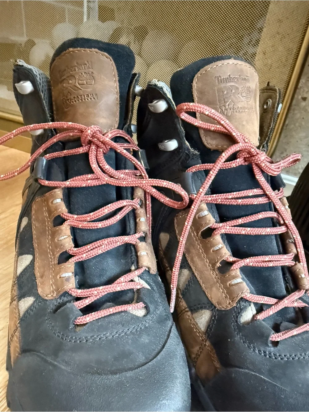 Timberland Mens Black & Brown Hiking Boots with Red Laces